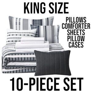 NEW KING SIZE 10 Piece Bed in a Bag Comforter Bedding Sheets 3 Decorative Pillow